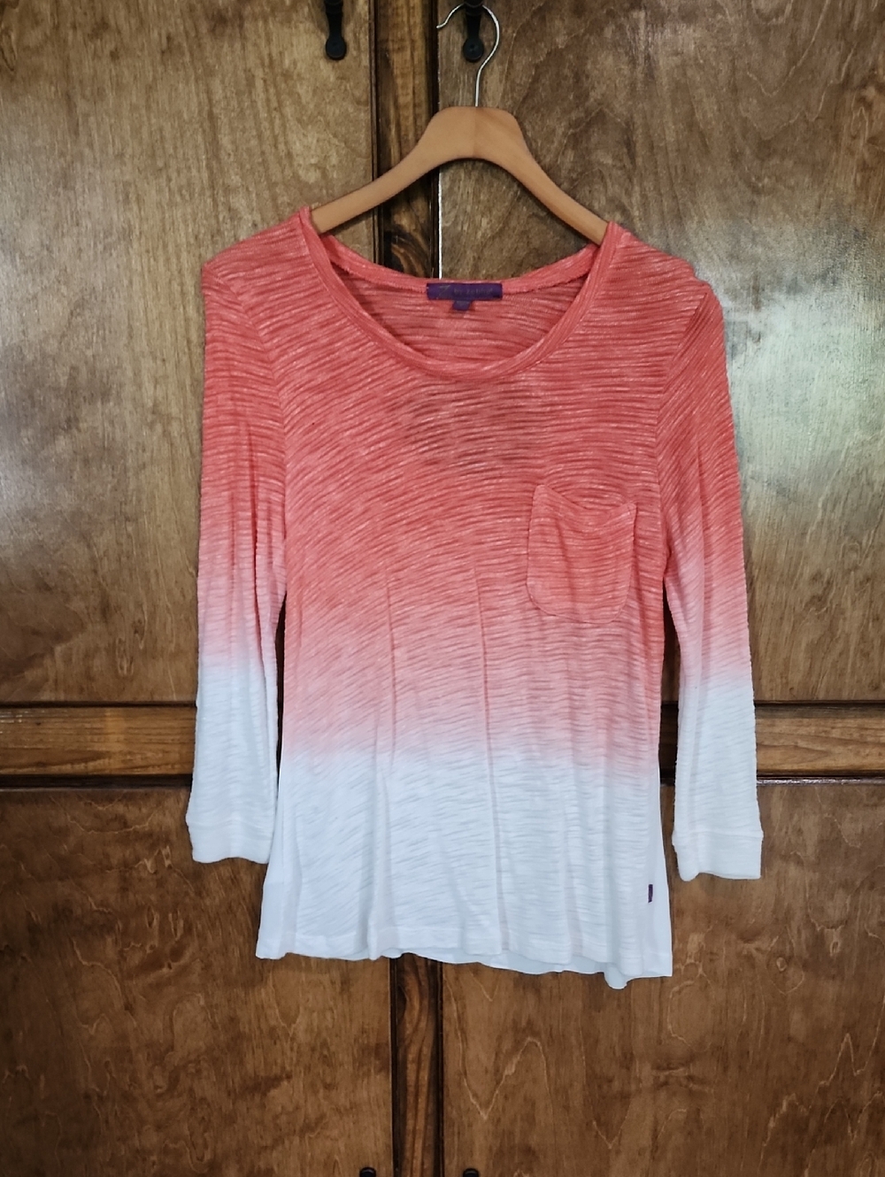 Zobha Coral to White Ombre Long Sleeve Pocket Shirt